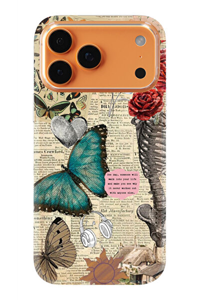 moonset Iphone 17 PRO MAX Uyumlu Kelebek Kolaj Tasarımlı Baskılı Şeffaf Telef...