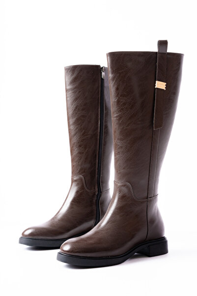 SEEM حذاء روزالين بني بسحاب مع إكسسوارات ذهبية