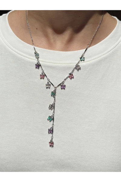 Eylülün Takısı Women's Silver Color Butterfly Model Y Necklace