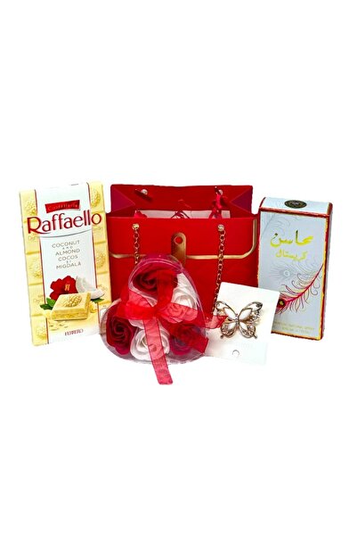 velve Pachet Trinket,apa de parfum arabesc Mahasin femei 50 ml,ciocolata Raffaelo,trandafiri sapun Rosu
