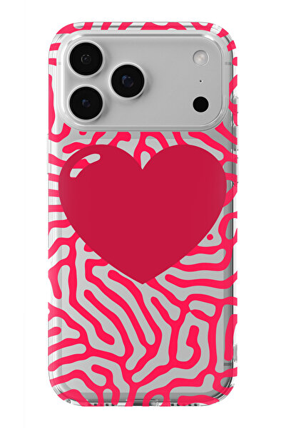 moonset Iphone 17 PRO MAX Uyumlu Kalp Tasarımlı Baskılı Şeffaf Telefon Kılıfı