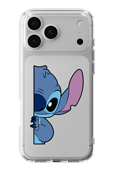 moonset Iphone 17 PRO MAX Uyumlu Stitch Tasarımlı Baskılı Şeffaf Telefon Kılıfı