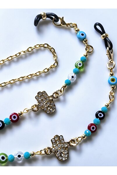 THİNBLACK Glasses Chain Evil Eye Bead & Zircon Stone Hamsa Hand Glasses Chain