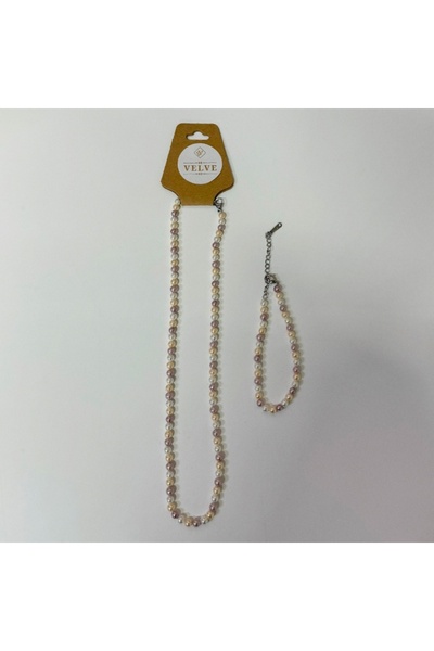 velve Set perle Mallorca, colier si bratara asortata, 4mm, Multicolor