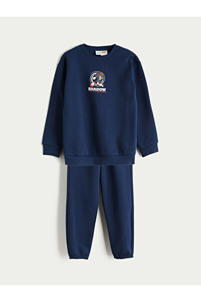 LC Waikiki Set de trening pentru băieți guler rotund Sonic cu imprimeu bleumarin