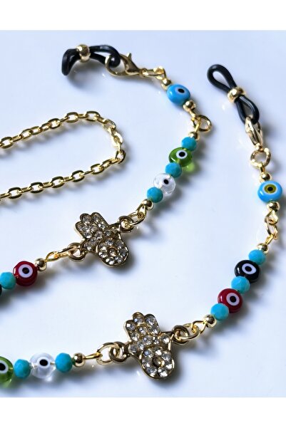 THİNBLACK Glasses Chain Evil Eye Bead & Zircon Stone Hamsa Hand Glasses Chain