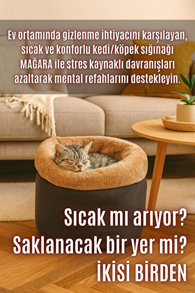 pawdaz Mağara (45x40cm) - Modern kedi/köpek mağara yatak, Saklanma alanı, Sakinleştirici, Konforlu
