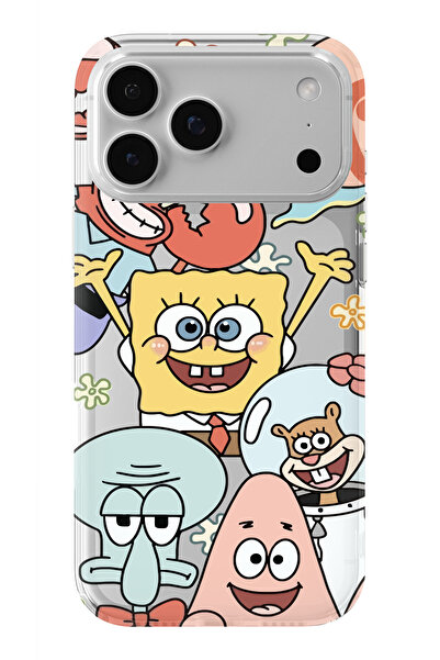 moonset Iphone 17 Pro Uyumlu Sünger Bob Tasarımlı Baskılı Şeffaf Telefon Kılıfı