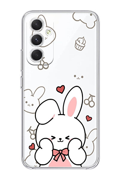 moonset Samsung Galaxy A56 Uyumlu Sevimli Tavşan Tasarımlı Baskılı Şeffaf Tel...