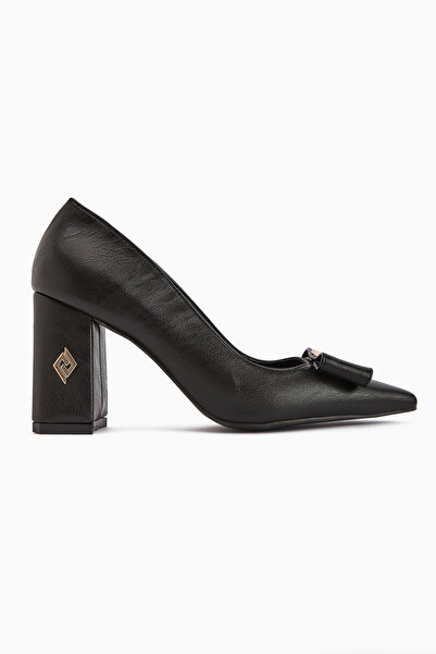 Limoya Melly Black Buckle Thick Heeled Women's Shoes