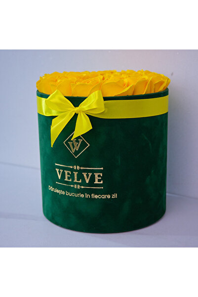 velve Ανθοσυνθεση "Radiance", σε στρογγυλό πράσινο κουτί, με 25 σαπουνένια τρ...