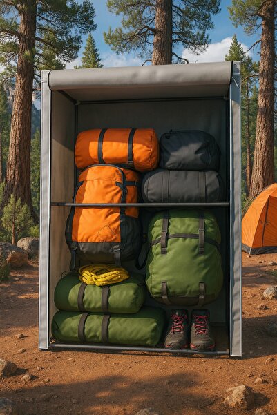 PorBig Güçlendirilmiş Metal Profilli Raflı Kamp Dolabı | Hafif, Kolay Kurulum...