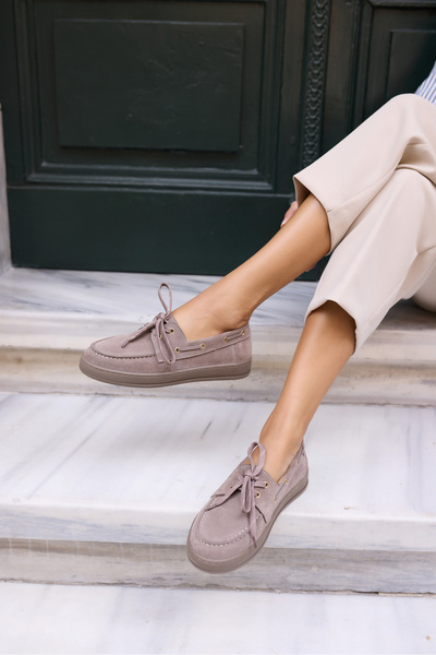 ANGELİNA JONES Candela Women's Mink Real Suede Lace-Up Detail Shoes