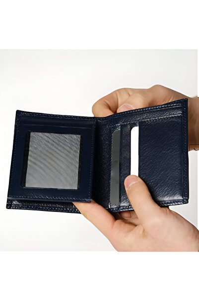 MODA محفظة رجالية من الجلد الطبيعي باللون الأزرق الداكن – 6 فتحات للبطاقات، و...