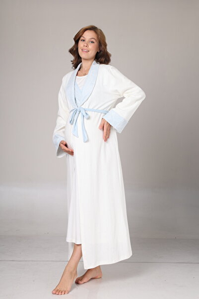 Lohusa Homewear طقم ثوب نوم نسائي طويل بأكمام طويلة للحوامل من قماش الجاكار ب...