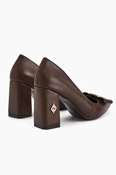 Limoya Melly Brown Buckle Thick Heeled Women's Shoes