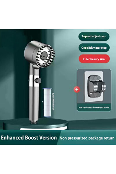 choice2 حامل دش رمادي، رأس دش عالي الضغط مزود بفلتر، بخاخ قابل للتعديل بثلاثة...