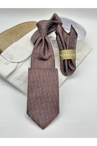 Gutiero Classic Tie with Brown Dotted Patterned Handkerchief