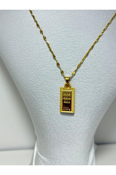 NİSA HOME KadınAltın külçe altın görünümlü Çelik Kolyeli Zincir Paslanmaz Dayanıklı,Şık ve Zarif Tasarım