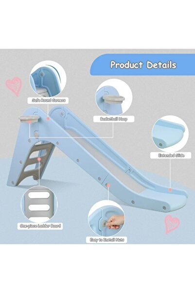 ALBADER Kids Slide with Basketball Hoop Safe Design Rounded Corners Long 160 cm Sliding Track Built-in Ladde