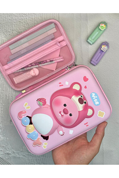 ZeCo Collection حامل أقلام بغطاء صلب ثلاثي الأبعاد باللون الوردي من لوبى / حا...