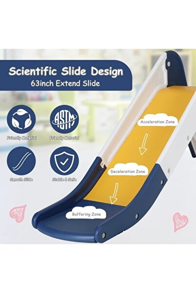 ALBADER Kids Slide with Basketball Hoop Safe Design Rounded Corners Long 160 cm Sliding Track Built-in Ladde