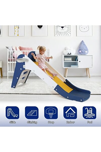 ALBADER زحليقة أطفال مع حلقة كرة سلة آمنة بتصميم زوايا مستديرة ومسار انزلاقي بطول 160 سم ودرج مدمج