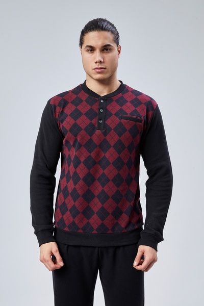 M MOONCOVER Mooncover Men's Winter Pajama Set with Diamond Pattern on the Front, Black