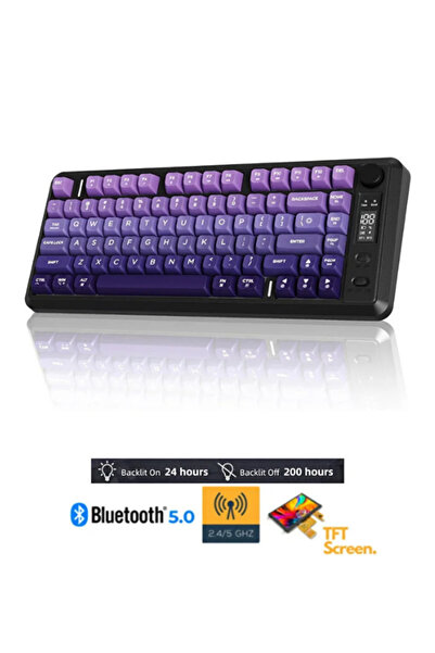 Hietech Kablosuz Gaming Oyuncu Klavyesi Freewolf M75 BT+2.4Ghz Oled TFT Ekranlı Membran Reinbow Aydınlatmalı