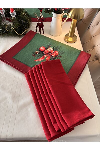 Ayd Home 1 Green Runner + 6 Red American Service Table Runners for Christmas Table New Year's Table Set with Bows