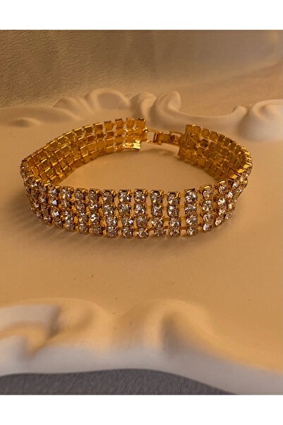 lesuvera سوار ذهبي اللون مرصع بأحجار الزركون الذهبية بأربعة صفوف