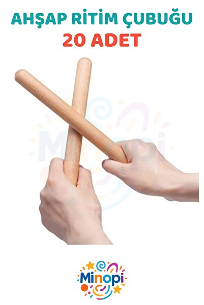 Minopi 20 cm 10 Çift Ahşap Ritim Çubuğu Perkusyon Müzik Sopası Toplam 20 Adet