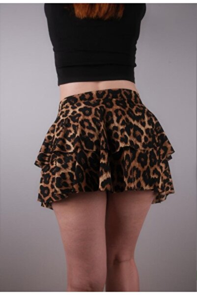 MAROVOAY Leopard Print 2-Layer Super Mini Lycra Flared Skirt