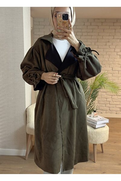 shop Kuşak Detaylı Süet Trençkot