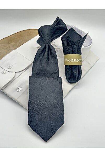 Gutiero Classic Tie with Black Paisley Patterned Handkerchief