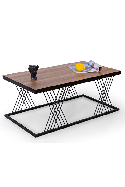 Mobievim Vienna Siyah Metal Ayaklı Ceviz Üst Tablalı Orta Sehpa – Modern ve Ş...