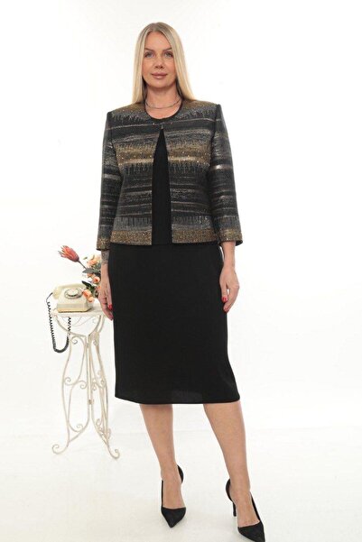 MİSS DİAMOND Jacket with Stone Detailing, Lined Jacquard Jacket, Sleeveless B...