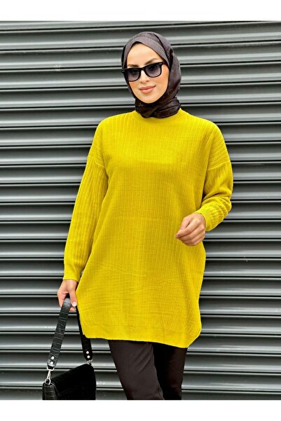 Nergis Neva Butik New Season Crew Neck Self-Striped Knitwear Tunic