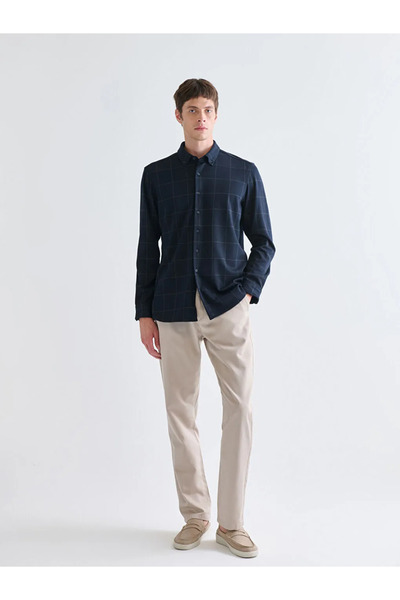 LC Waikiki SOUTHBLUE Ναυτικό Μπλε Κανονικής Εφαρμογής Μακρυμάνικο Καρό Ανδρικ...