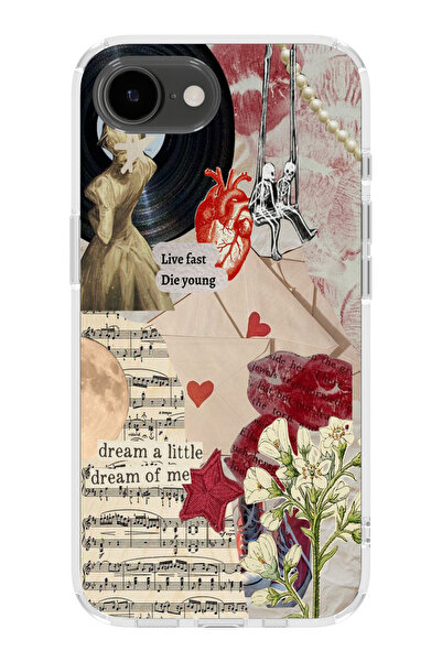 moonset Iphone 16E Uyumlu Live Fast Kolaj Tasarımlı Baskılı Şeffaf Telefon Kı...