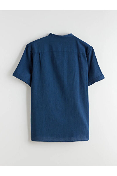 LC Waikiki Lcwaikiki Classic Navy Blue Regular Fit Hakim Collar Short Sleeve Men's Shirt