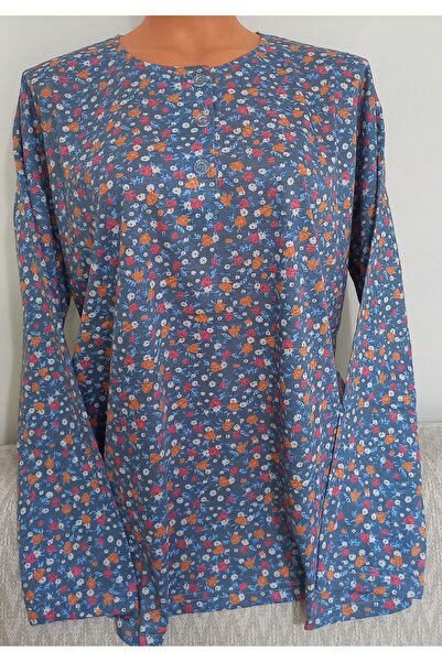 Anne Er Clothing Paper Print Combed Cotton Blouse 3 Buttons Long Sleeve Crew Neck Patterned