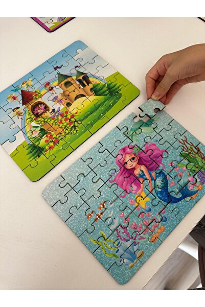 OrencCraft Ahşap deniz kızı ve şato -2 Sİ BİR ARADA- Mini Puzzle | 36 Parça 4 +Yaş