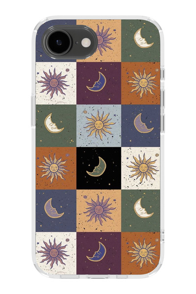 moonset Iphone 16E Uyumlu Renkli Ay ve Güneş Tasarımlı Baskılı Şeffaf Telefon...