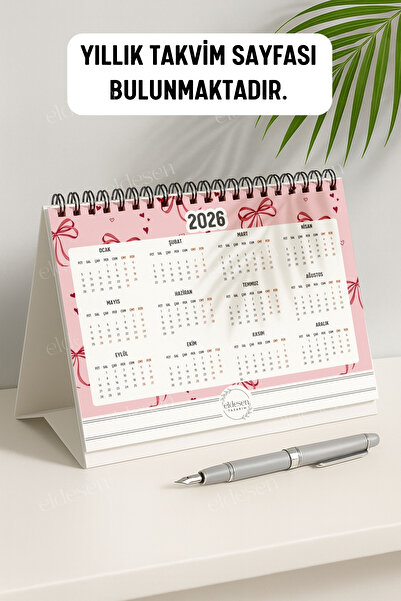 Eldesen Tasarım 2026 Masa Takvimi Spiralli A5 (21X16CM) Büyük Boy / Resmi Tatiller Ve Hafta Sonları / 12 Aylık