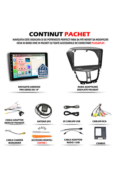 MaxTech Navigatie Peugeot 207 (2009-2013) dedicata, 6 GB Ram 128 GB Rom OctaCore, Carplay & Android auto