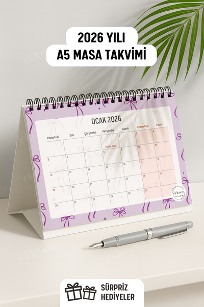 Eldesen Tasarım 2026 Masa Takvimi Spiralli A5 (21X16CM) Büyük Boy / Resmi Tatiller Ve Hafta Sonları / 12 Aylık
