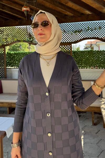 Rabia Şamlı Πλεκτό Ζακέτα με σχέδιο πουλόβερ Ανθρακί