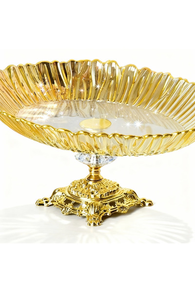 Elta Collection Aurora Oval Gold Ayaklı Cam Servis & Sunumluk Tabak 25x35