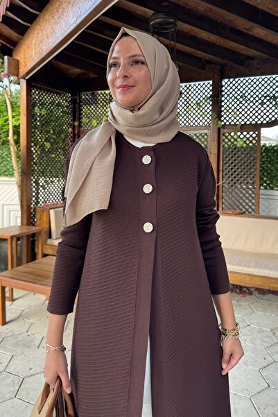Rabia Şamlı Sinem Çelik Knitted Sweater Cardigan Bitter Brown